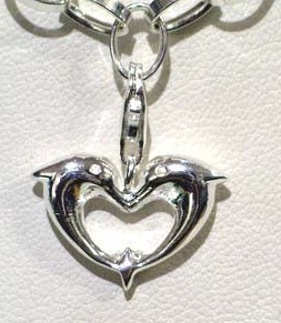 925 Silber Charm Delfine als Herz, ca. 17 x 12 x 4 mm