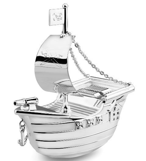 Silber, Spardose Piratenschiff 13,5 x 6,5 x 15,5 cm Art. 100625
