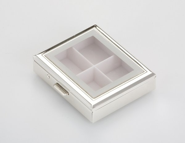 Silber, Pillendose  6,5 x 5 cm mit Fenster Art. 1002266